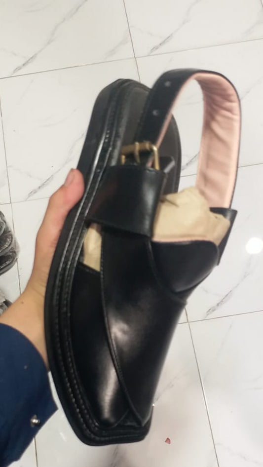 Black New Design Peshawari Chappal – Elegant & Handmade Leather Footwear