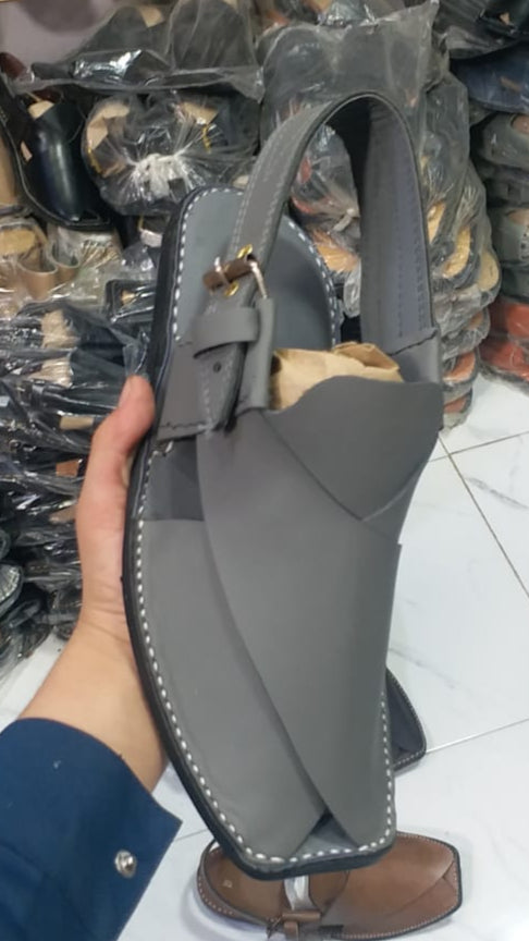 Gray Peshawari Chappals – Premium Handmade Footwear in Pakistan