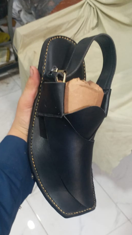 New Design Peshawari Chappal Black – Premium Handmade Leather Sandals for Men