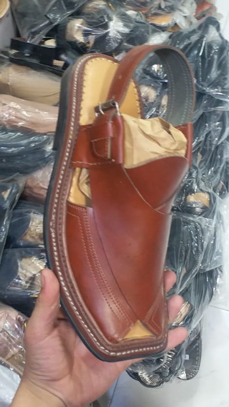 Handmade Brown Peshawari Chappal – Traditional Leather Footwear for Men