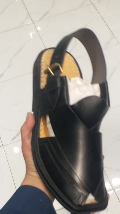 Handmade Black Peshawari Chappal – Premium Leather Footwear for Men