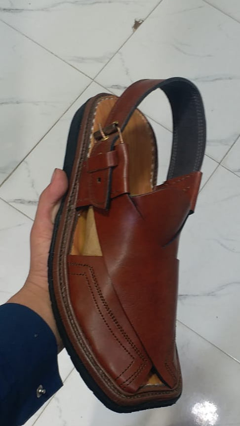 Classic Brown Peshawari Chappal – Premium Handmade Leather Footwear for Men